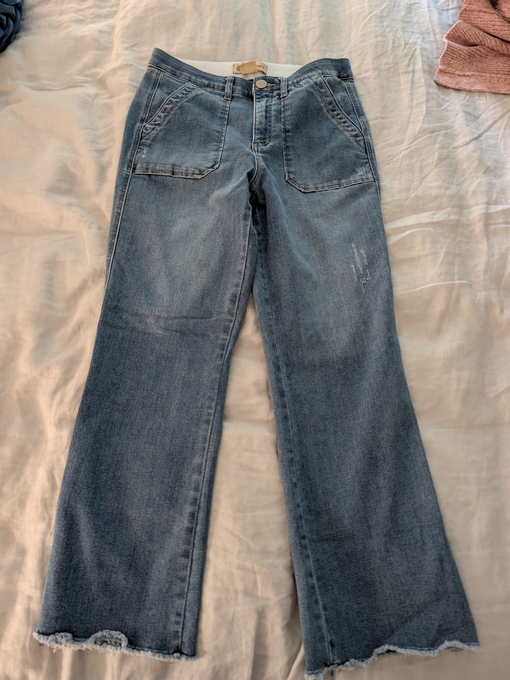 Democracy "Ab"technology High Rise Wide Leg Raw Hem Jeans Size 8 Patch Pockets